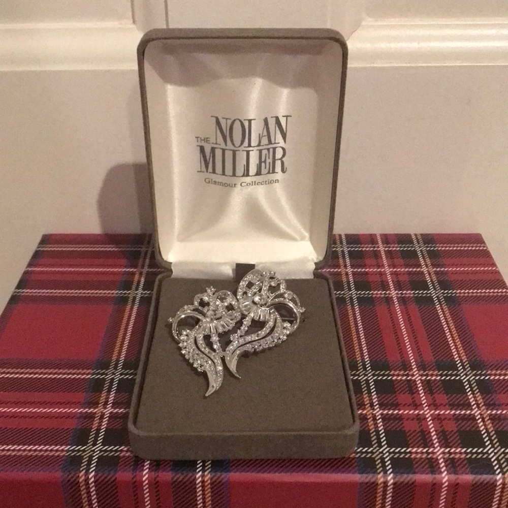 Nolan Miller Silver and Clear Swarovski Crystals Broach
